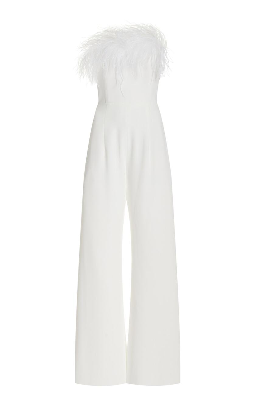 16Arlington Feather Trimmed White Taree Jumpsuit Size UK 8 / US 4